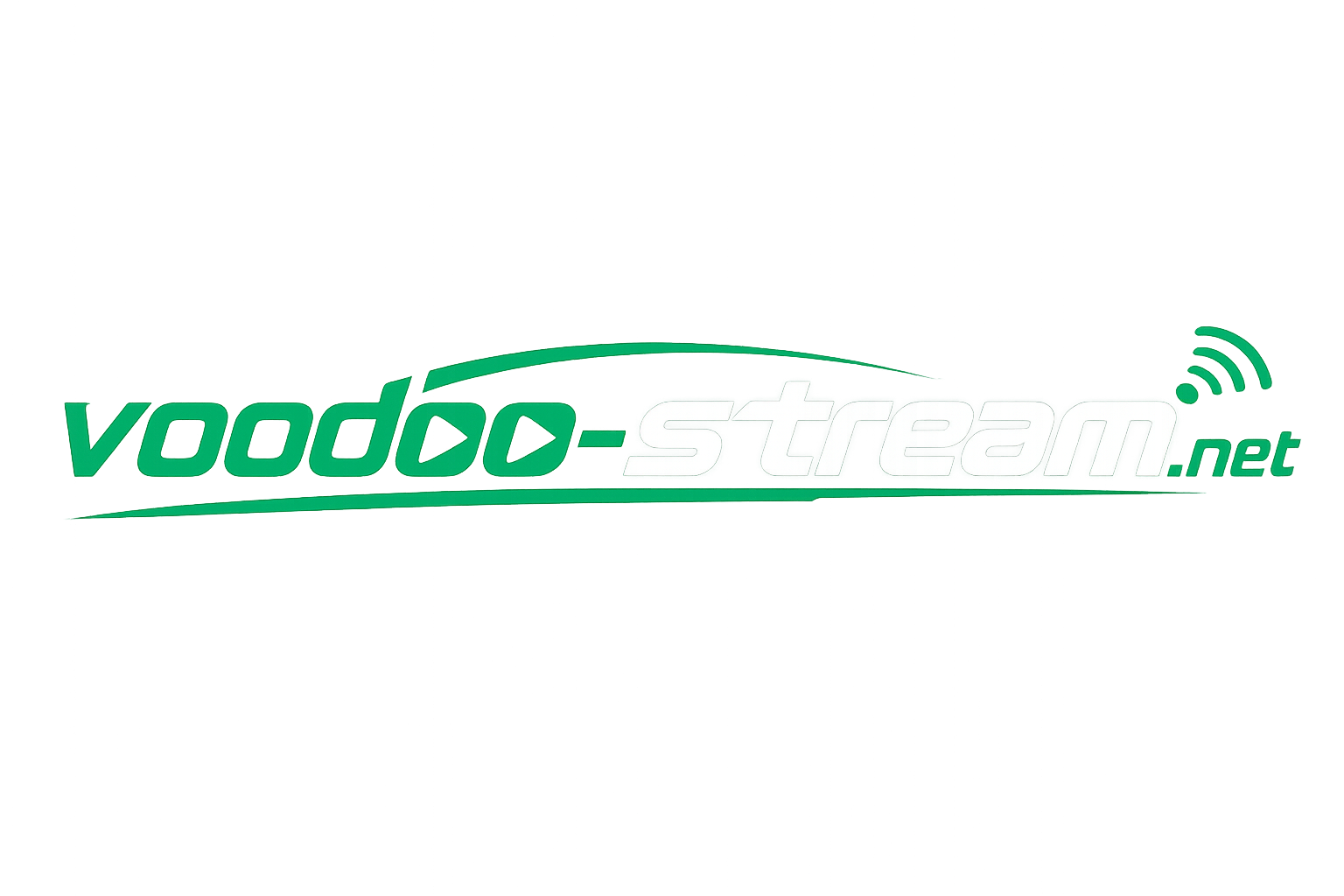 voodoo streams logo in green and white with modern streaming design and transparent background